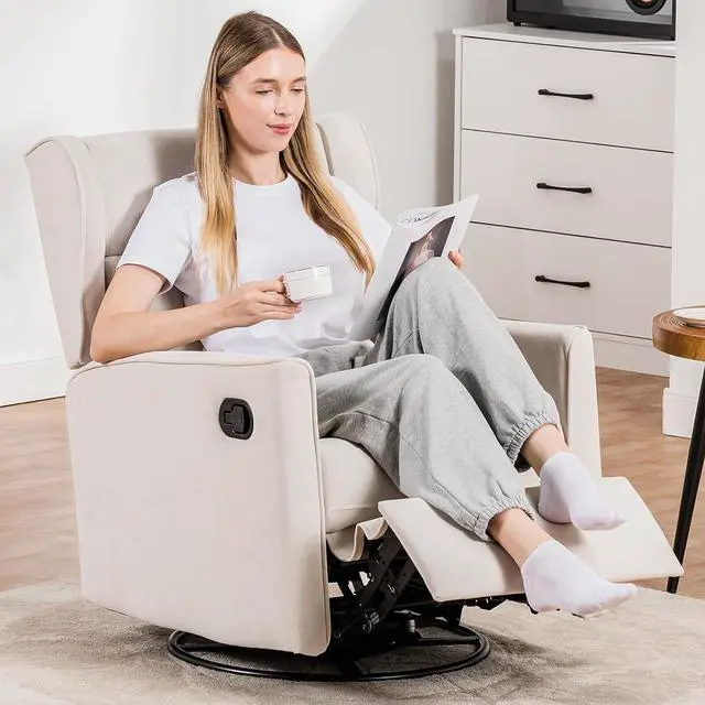 Alt view image 5 of 6 - COMHOMA Rocking Recliner Chair,Swivel Glider Reclining Single Sofa Manual Rocker Recliners,Nursery Rocking Chairs with Upholstered Seating for Living Room Office(Beige)