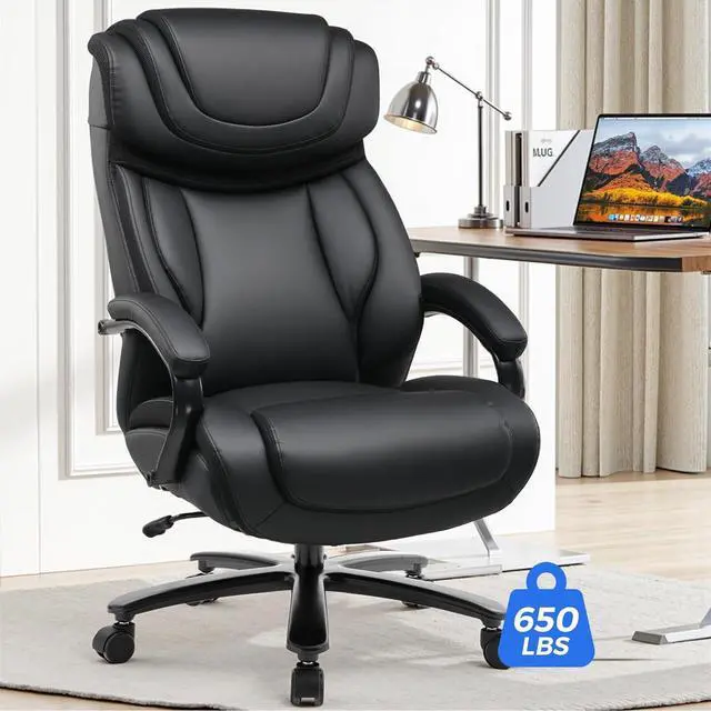 Main image of COMHOMA Big and Tall Office Chair 650lbs Ergonomic Computer Chair 6 Gear Adjustable Headrest Swivel Rocking Home Office Desk Chairs Leather High Back Executive Office Chairs with Thickened Armrests