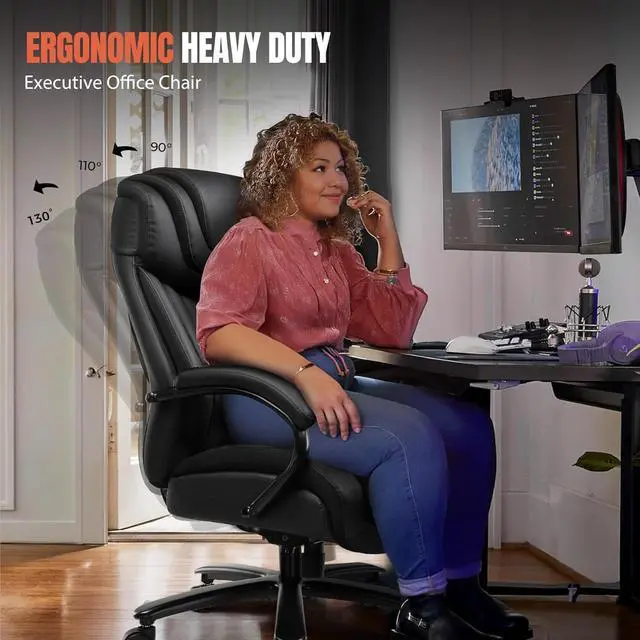 Alt view image 4 of 6 - COMHOMA Big and Tall Office Chair 650lbs Ergonomic Computer Chair 6 Gear Adjustable Headrest Swivel Rocking Home Office Desk Chairs Leather High Back Executive Office Chairs with Thickened Armrests