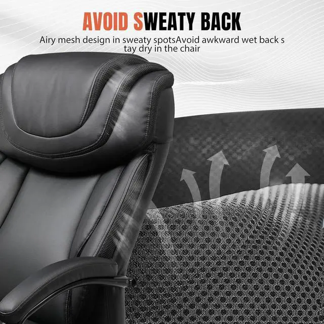 Alt view image 6 of 6 - COMHOMA Big and Tall Office Chair 650lbs Ergonomic Computer Chair 6 Gear Adjustable Headrest Swivel Rocking Home Office Desk Chairs Leather High Back Executive Office Chairs with Thickened Armrests
