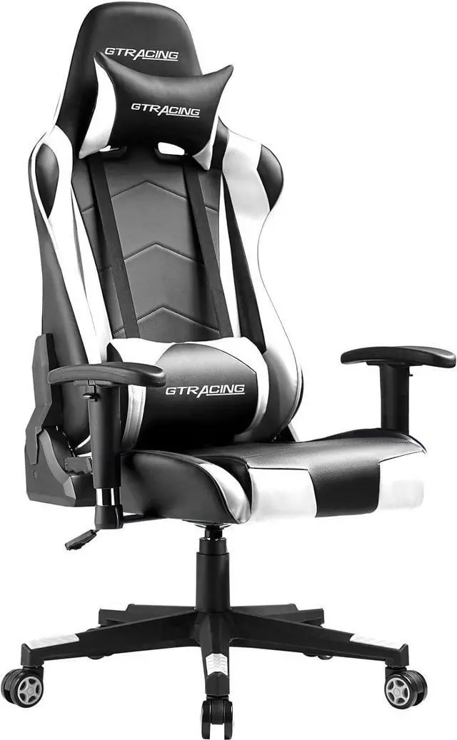 Main image of GTRACING Gaming Chair Racing Office Computer Ergonomic Video Game Chair Backrest and Seat Height Adjustable Swivel Recliner with Headrest and Lumbar Pillow Esports Chair (White)