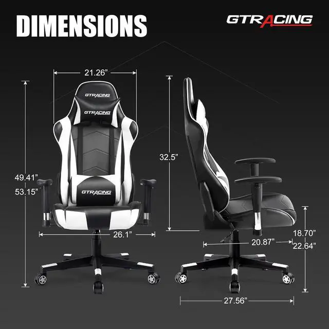 Alt view image 2 of 7 - GTRACING Gaming Chair Racing Office Computer Ergonomic Video Game Chair Backrest and Seat Height Adjustable Swivel Recliner with Headrest and Lumbar Pillow Esports Chair (White)