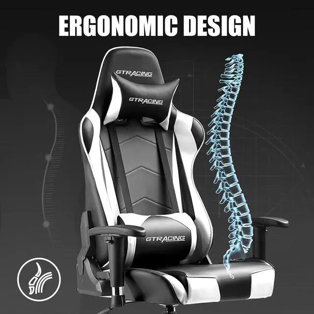 Alt view image 5 of 7 - GTRACING Gaming Chair Racing Office Computer Ergonomic Video Game Chair Backrest and Seat Height Adjustable Swivel Recliner with Headrest and Lumbar Pillow Esports Chair (White)