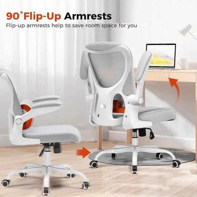 Alt view image 3 of 7 - COMHOMA Ergonomic Office Chair with Adjustable Lumbar Support, High Back Mesh Computer Desk Chair with Flip-up Armrests, 3D Saddle Cushion, Back Pain Relief (Gray)