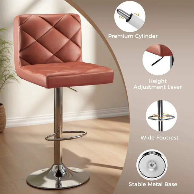 Alt view image 3 of 7 - GTRACING Bar Stools Set of 2, Adjustable Swivel Barstools Modern PU Leather Island Chairs with Back and Footrest, 25-33 inch Counter Height Bar Stools for Kitchen and Dining, Brown