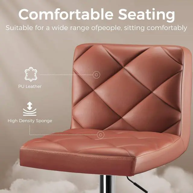 Alt view image 4 of 7 - GTRACING Bar Stools Set of 2, Adjustable Swivel Barstools Modern PU Leather Island Chairs with Back and Footrest, 25-33 inch Counter Height Bar Stools for Kitchen and Dining, Brown