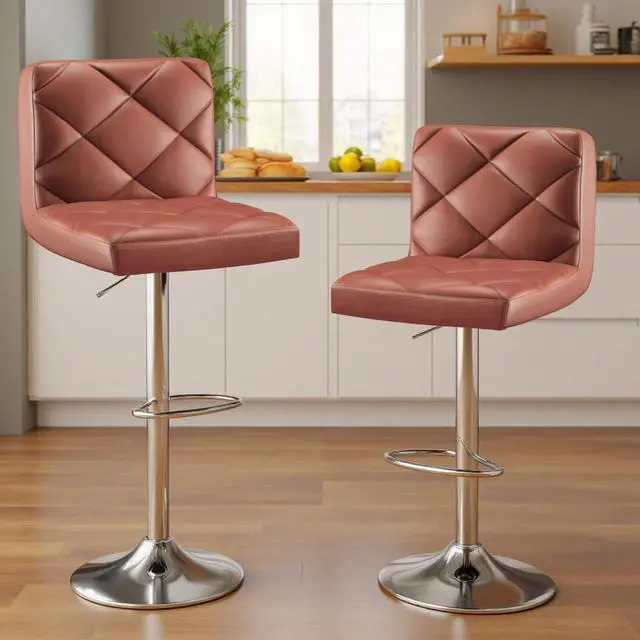 Alt view image 6 of 7 - GTRACING Bar Stools Set of 2, Adjustable Swivel Barstools Modern PU Leather Island Chairs with Back and Footrest, 25-33 inch Counter Height Bar Stools for Kitchen and Dining, Brown