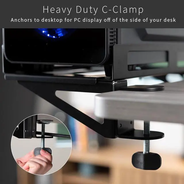 Alt view image 3 of 7 - Clamp-on Desk Extender PC Desk Mount Holder with Wall Mount Option, Standard and Large Gaming Computer Case Stand, Adjustable with Secure Locking, Black, MOUNT-PC07G
