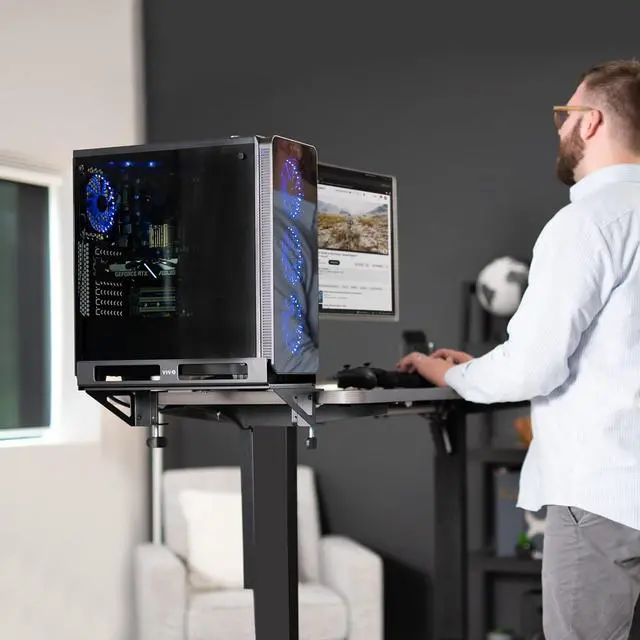 Alt view image 7 of 7 - Clamp-on Desk Extender PC Desk Mount Holder with Wall Mount Option, Standard and Large Gaming Computer Case Stand, Adjustable with Secure Locking, Black, MOUNT-PC07G