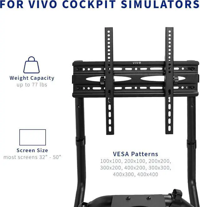 Alt view image 7 of 7 - TV Mount Designed for STAND-RACE1B Racing Simulator Cockpit, Single Monitor Stand for Gaming, Fits 32 to 50 inch Screens, Up to 400x400 VESA, Black, STAND-RACE1TV