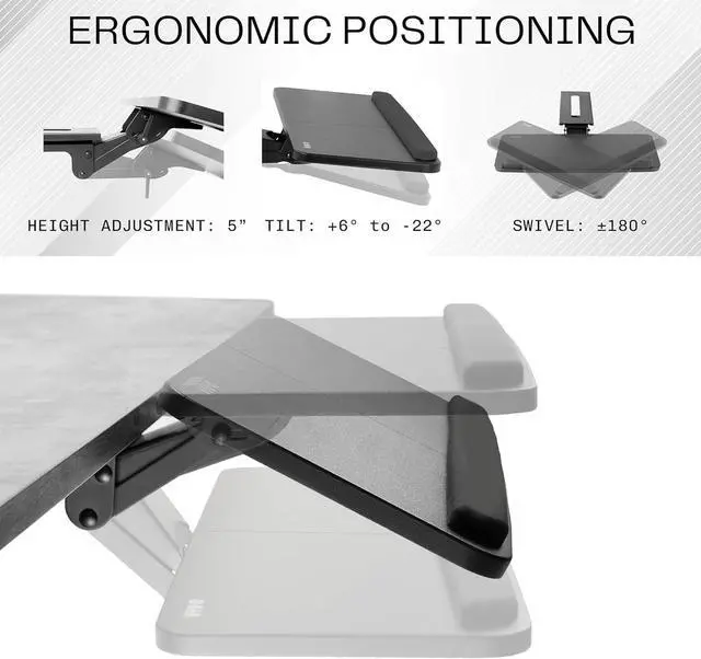 Alt view image 4 of 7 - Adjustable Computer Keyboard & Mouse Platform Tray Ergonomic Under Table Desk Mount Drawer Underdesk Shelf (MOUNT-KB03B)