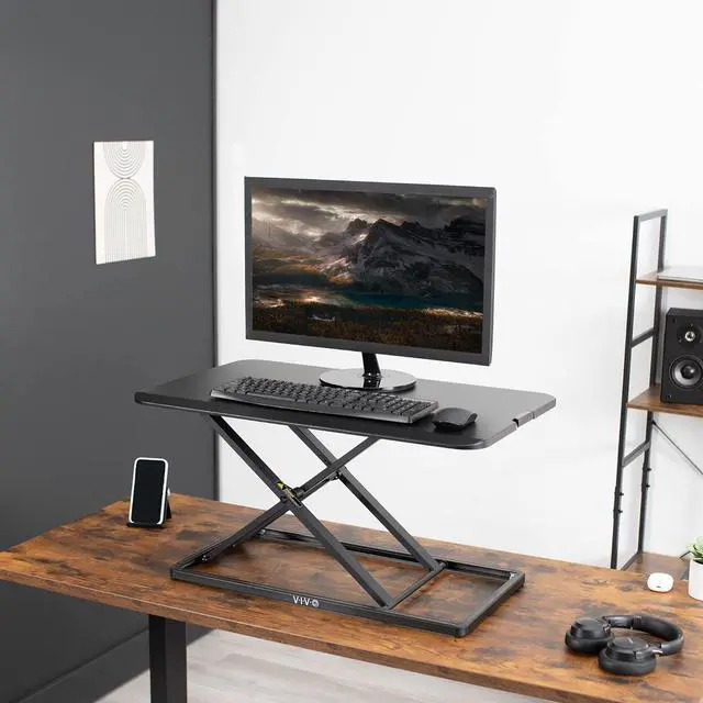 Alt view image 3 of 7 - Economy Single Top Height Adjustable 29 inch Standing Desk Converter, Sit Stand Tabletop Monitor and Laptop Riser Platform Workstation, DESK-V000U