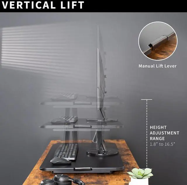 Alt view image 5 of 7 - Economy Single Top Height Adjustable 29 inch Standing Desk Converter, Sit Stand Tabletop Monitor and Laptop Riser Platform Workstation, DESK-V000U