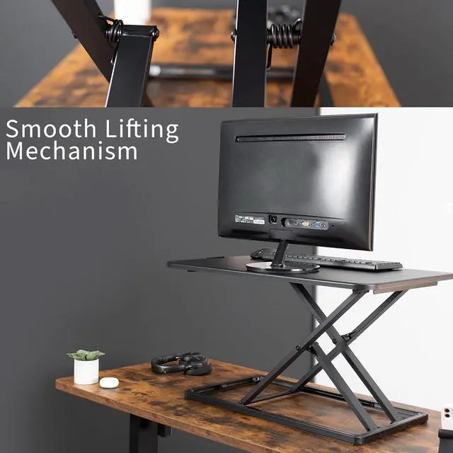 Alt view image 6 of 7 - Economy Single Top Height Adjustable 29 inch Standing Desk Converter, Sit Stand Tabletop Monitor and Laptop Riser Platform Workstation, DESK-V000U