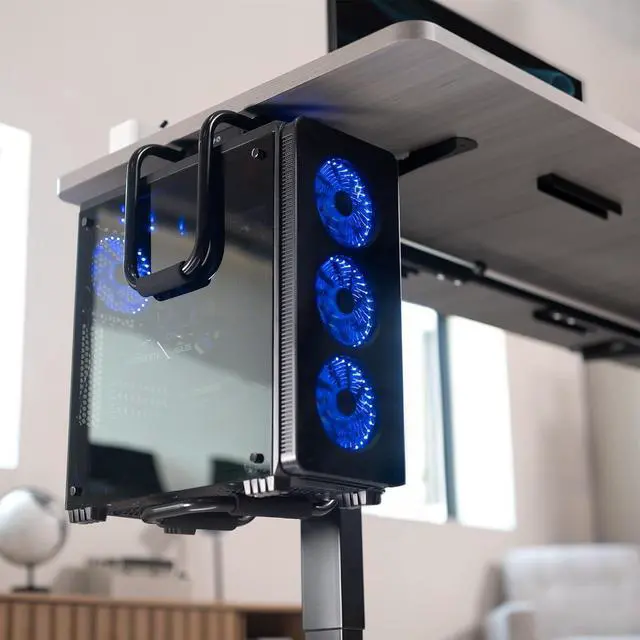 Alt view image 3 of 7 - Heavy Duty Adjustable Under-Desk PC Mount, Computer CPU Holder with Secure Locking, Supports up to 30kg, Black, MOUNT-PC04B