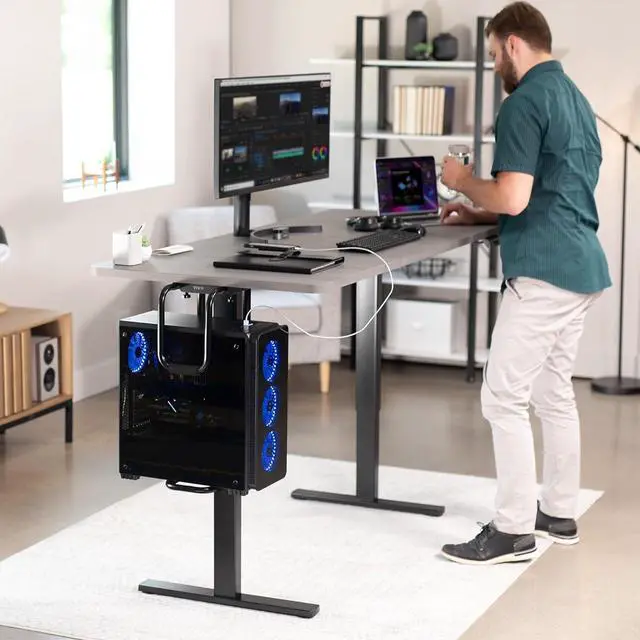 Alt view image 6 of 7 - Heavy Duty Adjustable Under-Desk PC Mount, Computer CPU Holder with Secure Locking, Supports up to 30kg, Black, MOUNT-PC04B