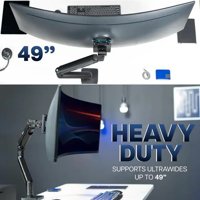 Alt view image 7 of 7 - Heavy Duty Aluminum Ultrawide Monitor Tension Arm for up to 49 inch Screens, Holds 44 lbs, Premium Desk Mount Stand Designed for Samsung Odyssey G9 and More, Black, STAND-V101V