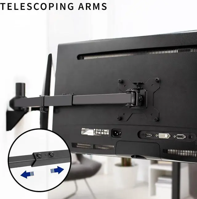 Alt view image 4 of 7 - Premium Dual 21 to 32 inch LCD LED Monitor Wall Mount, Heavy Duty Telescoping Arms, Flush Wall Setup, Fits 2 Screens, Black, MOUNT-TS32B