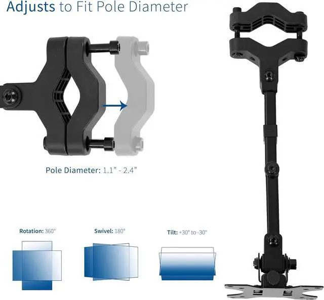 Alt view image 3 of 7 - Steel Universal Full Motion Pole Mount Monitor Arm with Removable 75mm and 100mm VESA Plate, Fits 17 to 32 inch Screens, Black, MOUNT-POLE01A