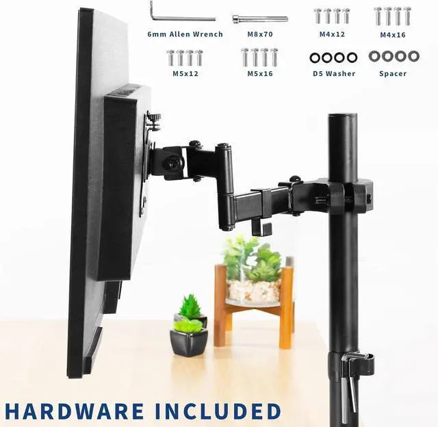 Alt view image 6 of 7 - Steel Universal Full Motion Pole Mount Monitor Arm with Removable 75mm and 100mm VESA Plate, Fits 17 to 32 inch Screens, Black, MOUNT-POLE01A