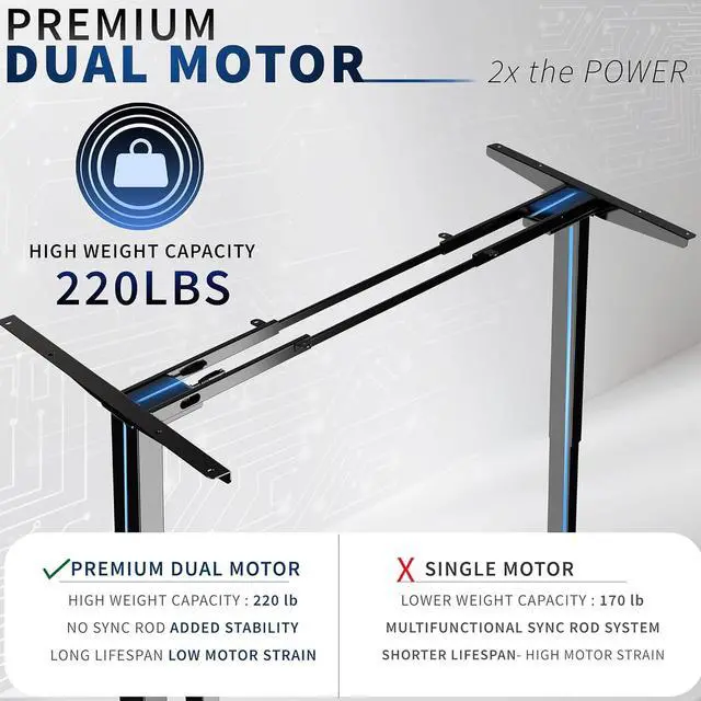 Alt view image 2 of 7 - Heavy Duty Dual Motor Electric Sit Stand Desk Frame, 220 lbs Capacity up to 85" x 43" Tops, Memory Controller Height Adjustable Frame Only, Black, DESK-E-200B