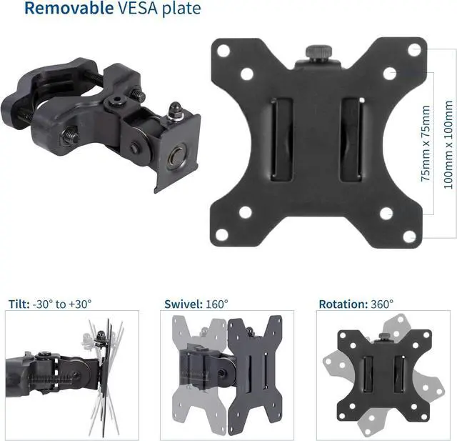 Alt view image 2 of 7 - Steel Universal Bracket Pole Mount with Removable 75mm and 100mm VESA Plate, Fits up to 30 inch Screens, Black, MOUNT-POLE01