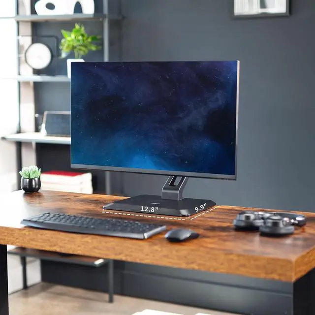 Alt view image 4 of 7 - Premium Single 17 to 32 inch VESA Monitor and Touch Screen Desk Stand with Rotating Base, Freestanding Pneumatic Height Adjustable Arm, 12 inch Maximum Screen Height, Black, STAND-V001R