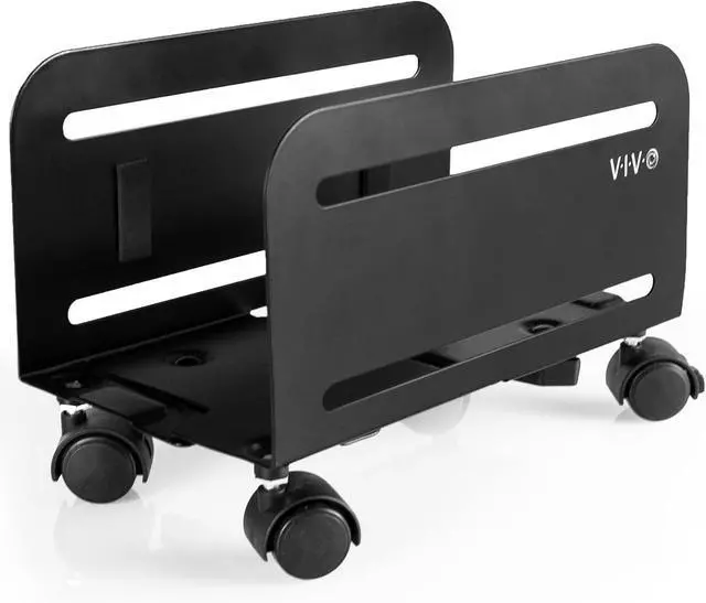 Main image of Computer Mid-Tower Case, CPU Steel Rolling Stand, Adjustable Mobile Cart Holder with Locking Caster Wheels, Black, CART-PC01