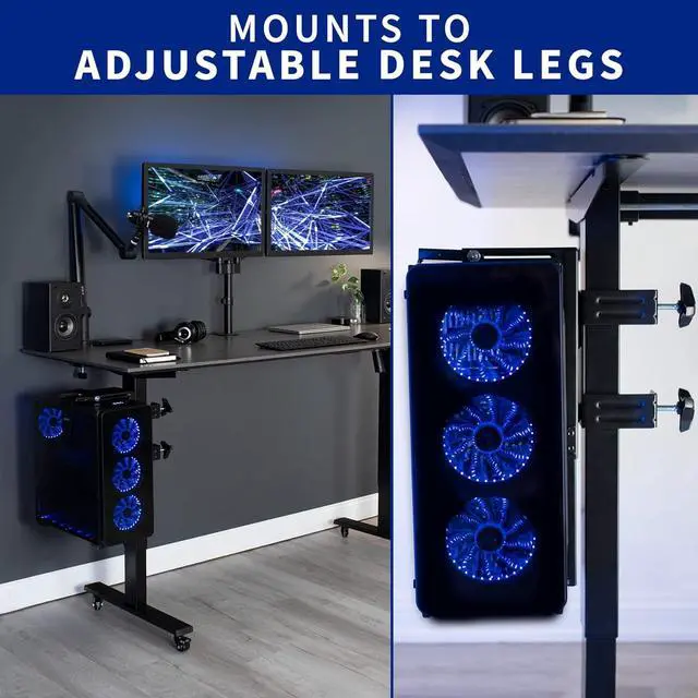 Alt view image 5 of 7 - Adjustable Clamp-on Desk Leg PC Mount, Under Desk PC Mount, Computer Case CPU Holder with Tool-Free Installation, Black, MOUNT-PC01C