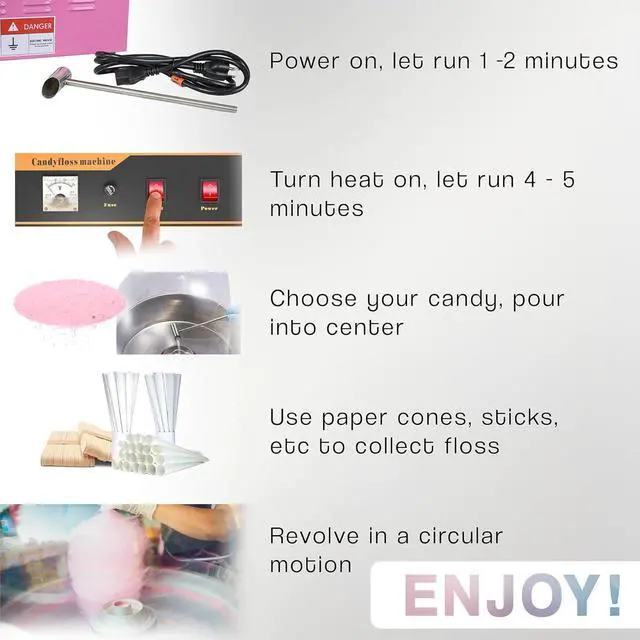 Alt view image 7 of 7 - Pink 1030W Electric Cotton Candy Machine, Commercial Candy Floss Maker, 20 inch Stainless Steel Bowl with Sugar Scoop, Easy Home Use, CANDY-V001
