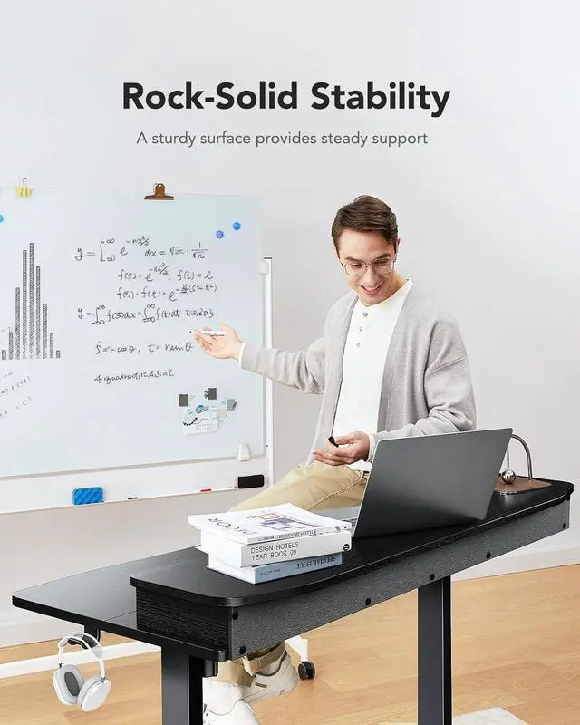 Alt view image 3 of 6 - 48 x 24 Electric Standing Desk with 2 Drawers, C-Clamp Mount Compatible, Height Adjustable Computer Desk, Home Office Stand Up Desk with 4 Preset Heights & 2 Hooks, Black