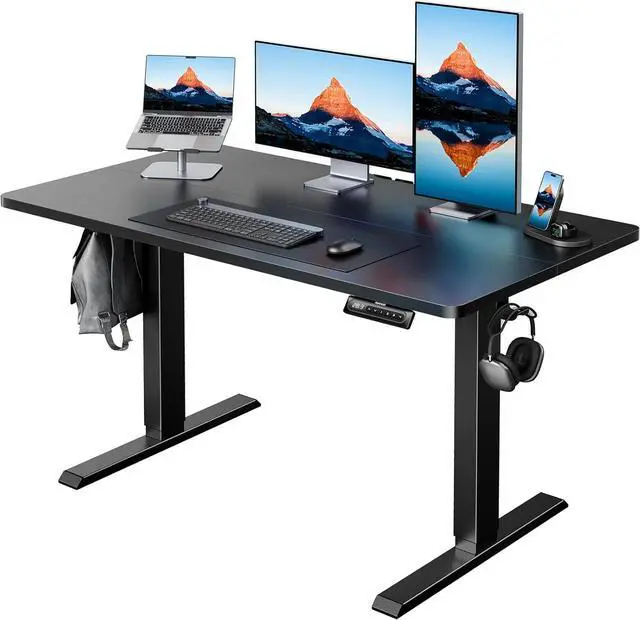 Main image of 48" x 24" Electric Standing Desk Adjustable Height, 4 Memory Height Settings, Headphone Hook, Cable Manager, Sit Stand Up Desk for Home Office & Computer Workstation, Black