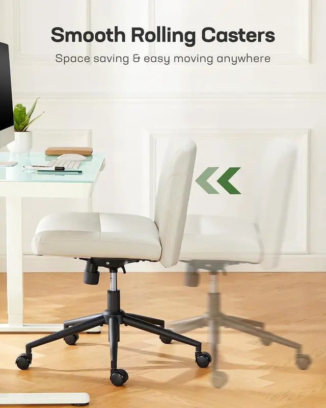 Alt view image 6 of 7 - Marsail Criss Cross Chair with Wheels: PU Leather Cross Legged Office Chair Wide Armless Desk Chair Swivel Height Adjustable Vanity Chair for Make Up,Small Space,Bed Room(Beige)