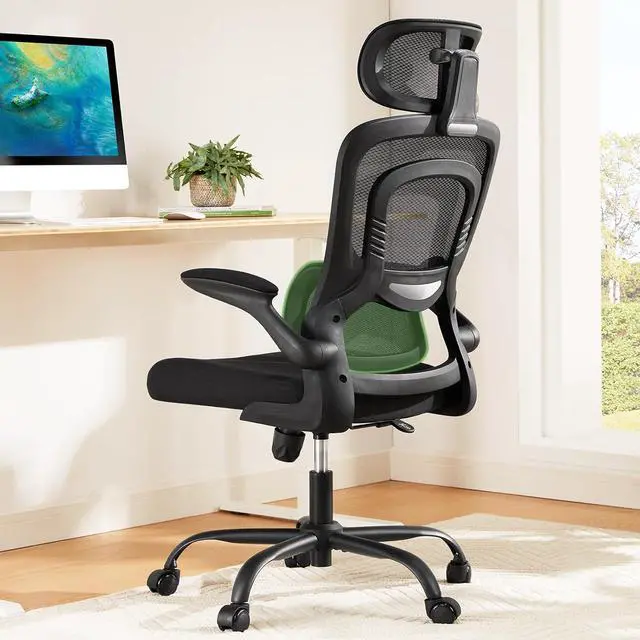 Main image of Ergonomic Office Chair with Lumbar Support, High Back Desk Chair with 2D Headrest & Flip-Up Armrests Gaming Computer Task Chair Tilt Function Black