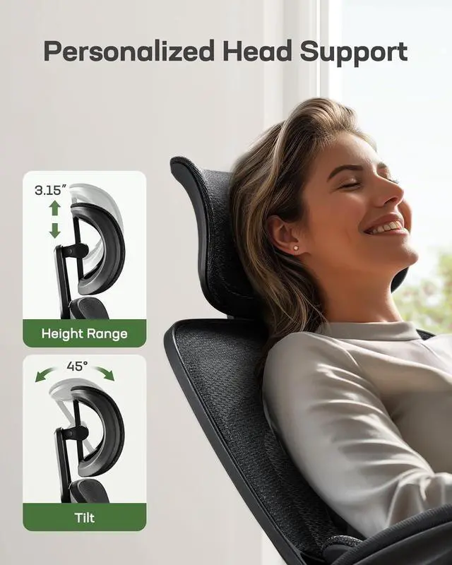 Alt view image 6 of 7 - Ergonomic Office Chair with Lumbar Support, High Back Desk Chair with 2D Headrest & Flip-Up Armrests Gaming Computer Task Chair Tilt Function Black