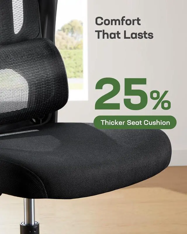 Alt view image 7 of 7 - Ergonomic Office Chair with Lumbar Support, High Back Desk Chair with 2D Headrest & Flip-Up Armrests Gaming Computer Task Chair Tilt Function Black