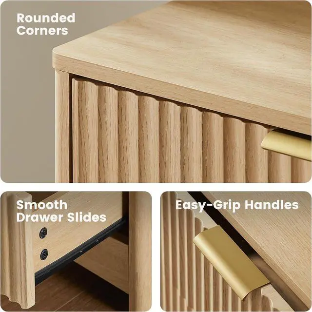 Alt view image 5 of 7 - Modern 8 Drawer Dresser, Fluted Wood Chest of Drawers with Rounded Corners, Pre-Installed Drawer Slides, Dresser TV Stand and Storage Organizer for Bedroom, Hallway, Natural Oak