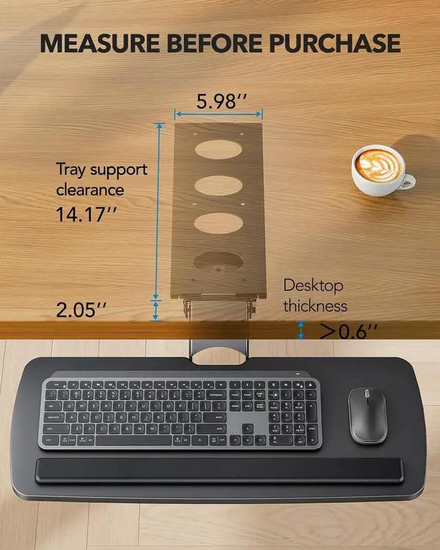 Alt view image 4 of 7 - Keyboard Tray Under Desk, 360 Adjustable Under Desk Keyboard Tray Slide Out, Ergonomic Pull Out Keyboard Tray Under Desk, 25"W x 9.84"D