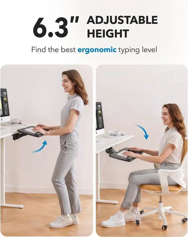 Alt view image 5 of 7 - Keyboard Tray Under Desk, 360 Adjustable Under Desk Keyboard Tray Slide Out, Ergonomic Pull Out Keyboard Tray Under Desk, 25"W x 9.84"D