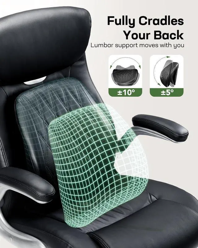 Alt view image 6 of 6 - Comfortable-Office Chair with Dynamic-Lumbar Support: High Back PU Leather Executive Office Chair with Flip-up Arms Tilt Function, Ergonomic Executive Desk Chair for Home Office Work