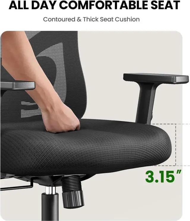 Alt view image 2 of 6 - Ergonomic Office Chair Ergonomic Gaming Chair with Lumbar Support, 2D Headrest, Adjustable Armrests, Contoured Seat Cushion, Computer Desk Chair with Wheels for Home and Office