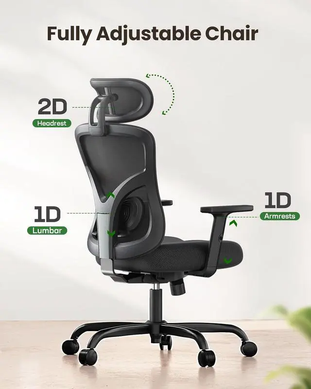 Alt view image 3 of 6 - Ergonomic Office Chair Ergonomic Gaming Chair with Lumbar Support, 2D Headrest, Adjustable Armrests, Contoured Seat Cushion, Computer Desk Chair with Wheels for Home and Office