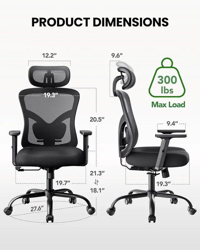 Alt view image 4 of 6 - Ergonomic Office Chair Ergonomic Gaming Chair with Lumbar Support, 2D Headrest, Adjustable Armrests, Contoured Seat Cushion, Computer Desk Chair with Wheels for Home and Office