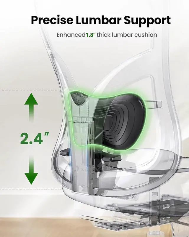 Alt view image 6 of 6 - Ergonomic Office Chair Ergonomic Gaming Chair with Lumbar Support, 2D Headrest, Adjustable Armrests, Contoured Seat Cushion, Computer Desk Chair with Wheels for Home and Office