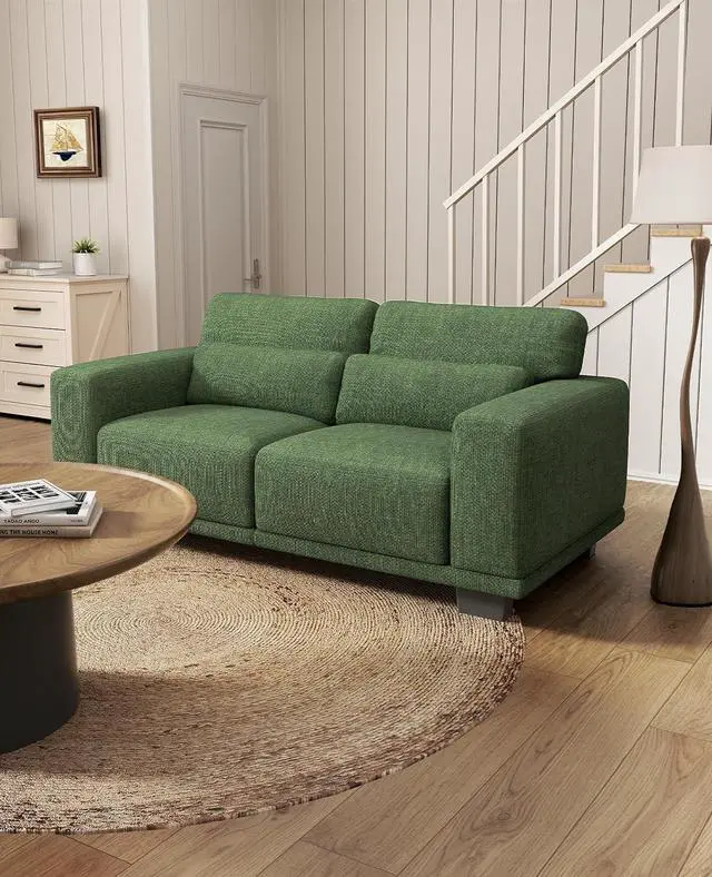 Alt view image 3 of 7 - 65" Loveseat Sofa, Love Seat for Living Room, Comfy Couch with Deep Seats and Wide Armrests, Sofa Couch with Supportive Cushion and Sturdy Frame, Easy to Clean with Removable Covers, Green