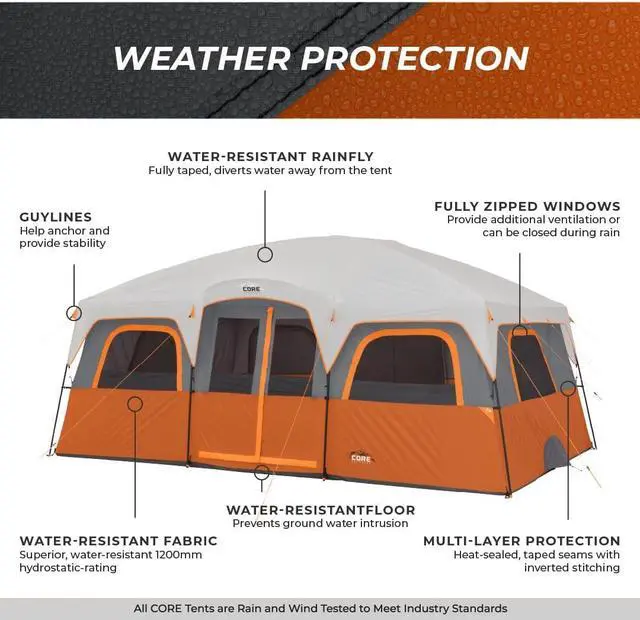 Alt view image 5 of 7 - CORE Tent for Family Camping | 10 Person / 11 Person / 12 Person Large Multi Room Cabin Tents for Car Camping & Outdoor Adventures