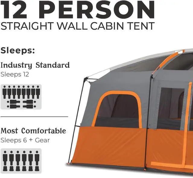 Alt view image 6 of 7 - CORE Tent for Family Camping | 10 Person / 11 Person / 12 Person Large Multi Room Cabin Tents for Car Camping & Outdoor Adventures