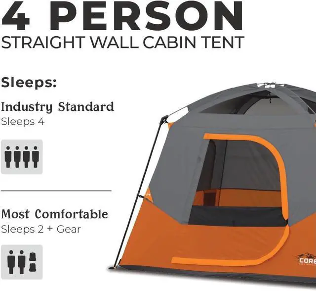 Alt view image 5 of 7 - CORE Tent for Family Camping | 4 Person & 6 Person Portable Camp Tent with Carry Bag for Outdoor Car Camping | Included Gear Loft Organizer for Camp Accessories