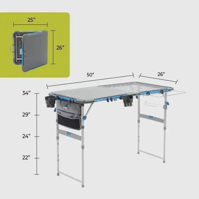 Alt view image 2 of 7 - CORE Outdoor Cook Table | 4 Foot Table with Adjustable Height and Storage for Cooking Accessories | Foldable & Portable for Beach, Picnic, Backyards, BBQ, Tailgate, Patio and Party