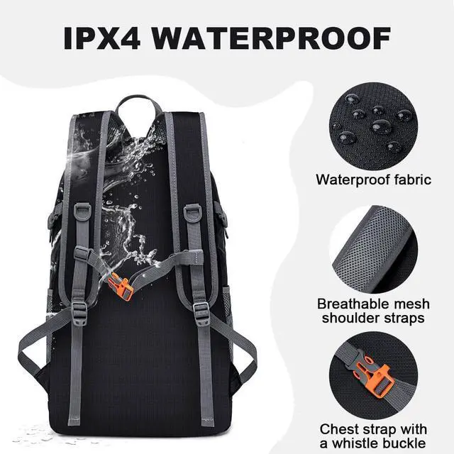 Alt view image 2 of 7 - MIYCOO Backpack - Ultra Lightweight Packable Backpack for Travel Camping, 45L Hiking Back Pack Waterproof Foldable Daypack for Men Women Black